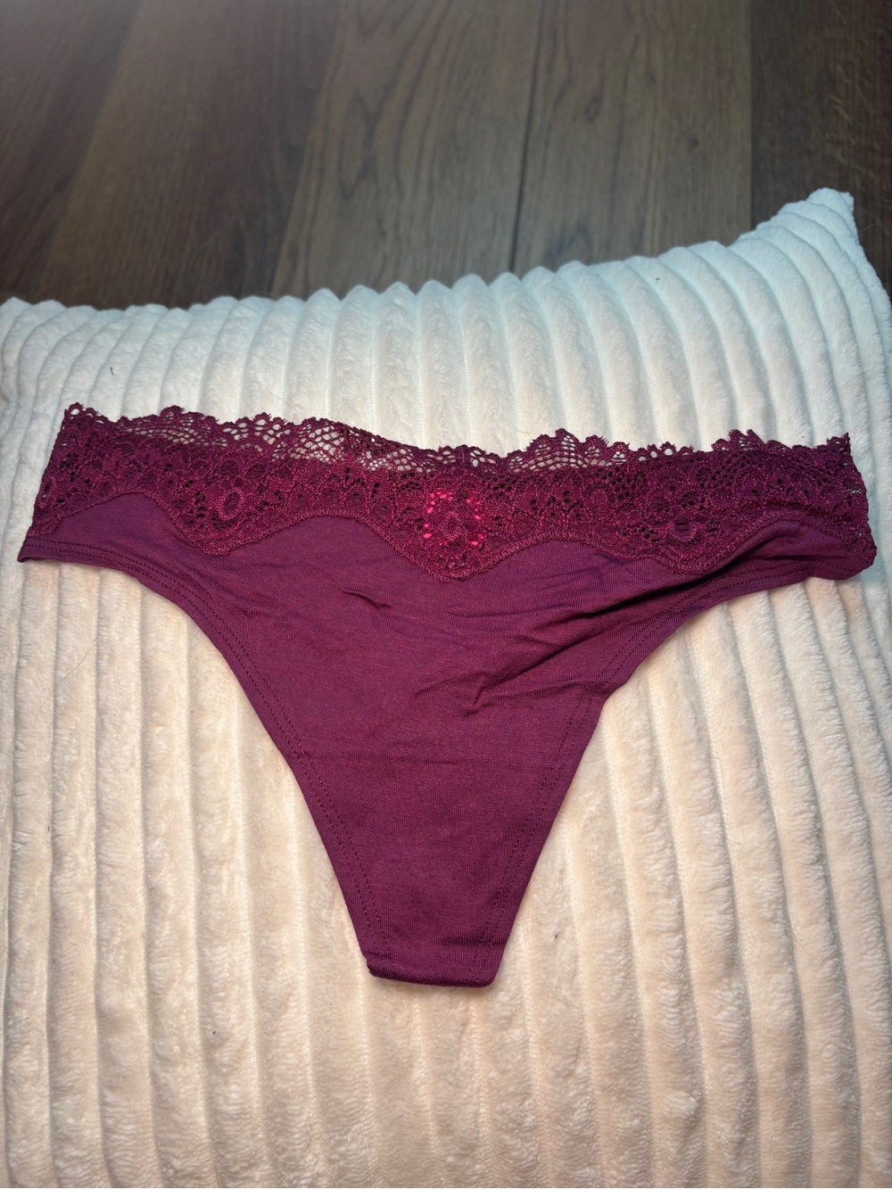 Victoria's Secret Lace-Trim Thong in Deep Burgundy